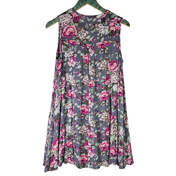Umgee USA Women's Sleeveless Floral Crepe Keyhole Pleated Front Tent Dress, Sz S - Picture 7 of 8